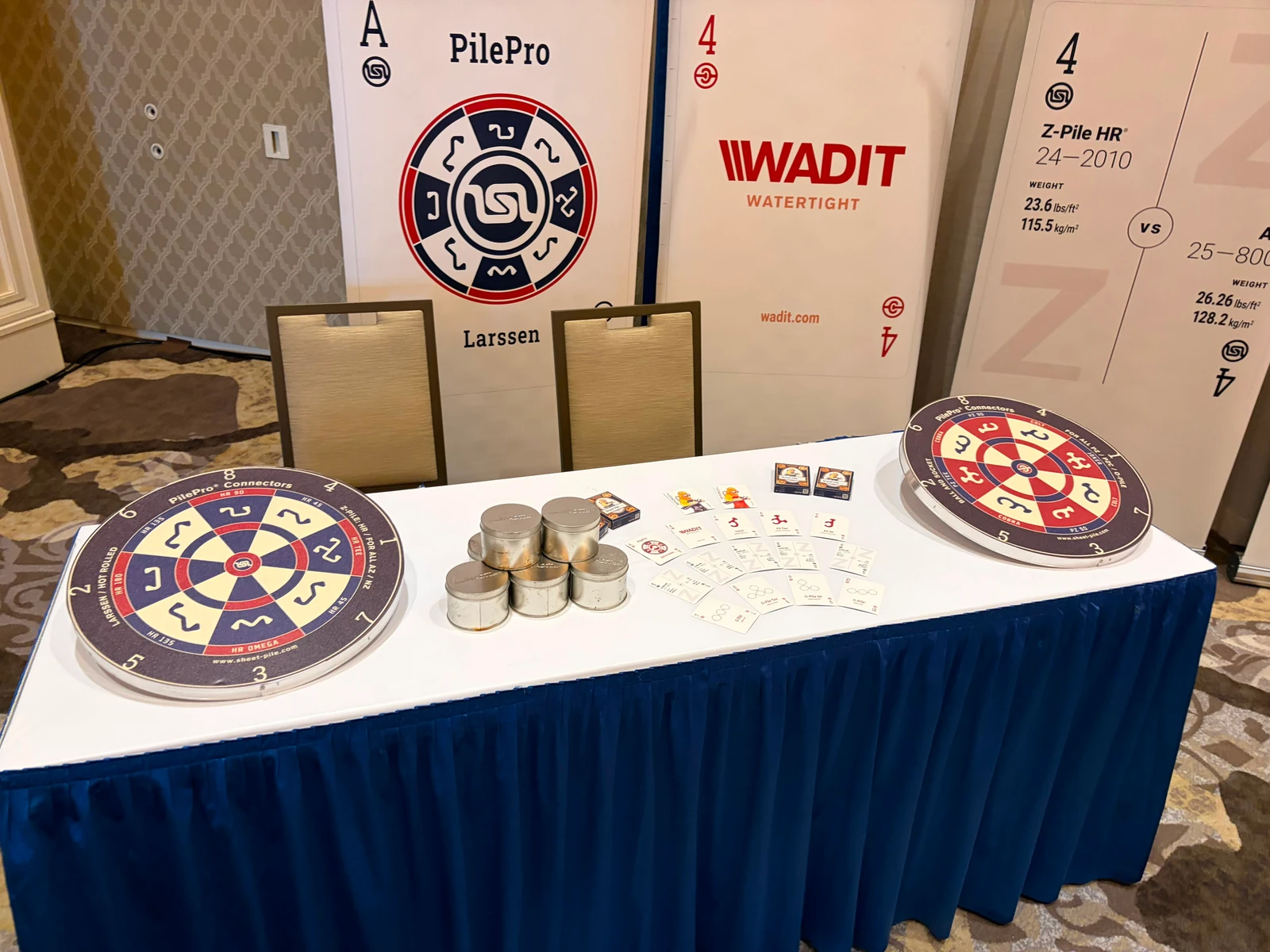 PilePro® dartboards and custom Sheet-Pile LLC playing cards on the prize table
